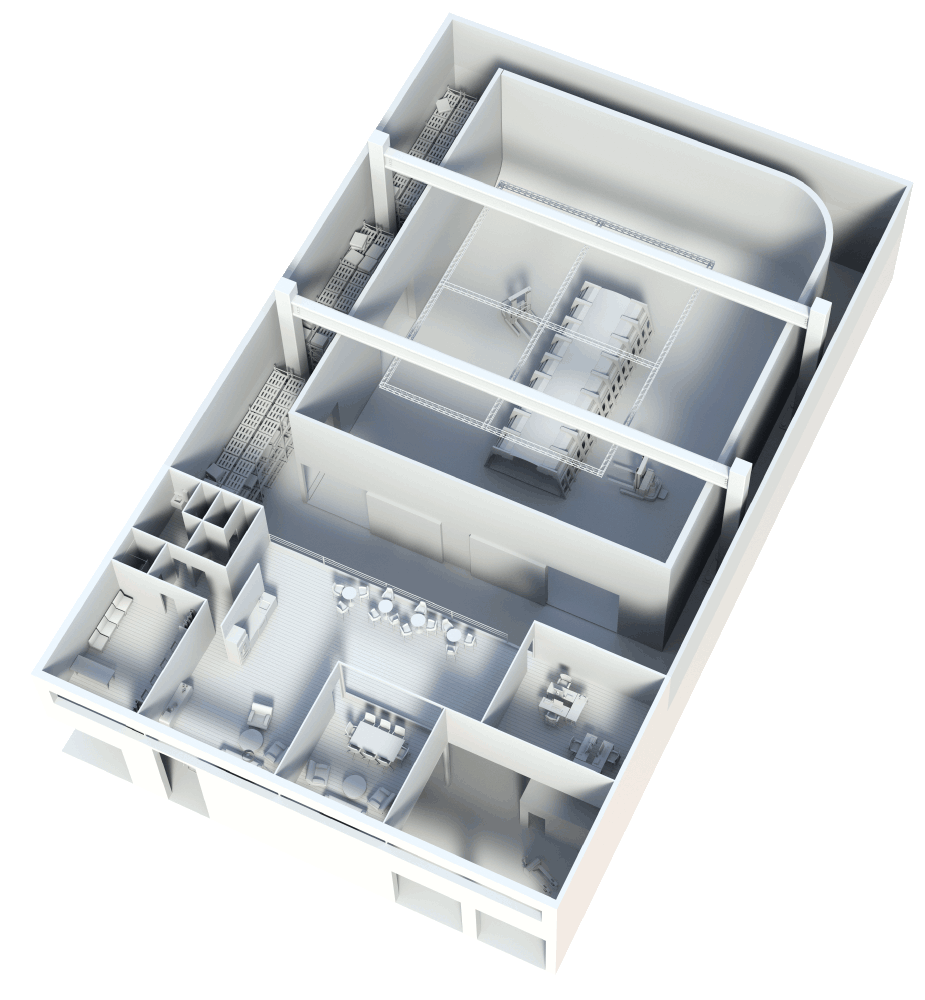 shot of soundproofed film set with aircraft mockup