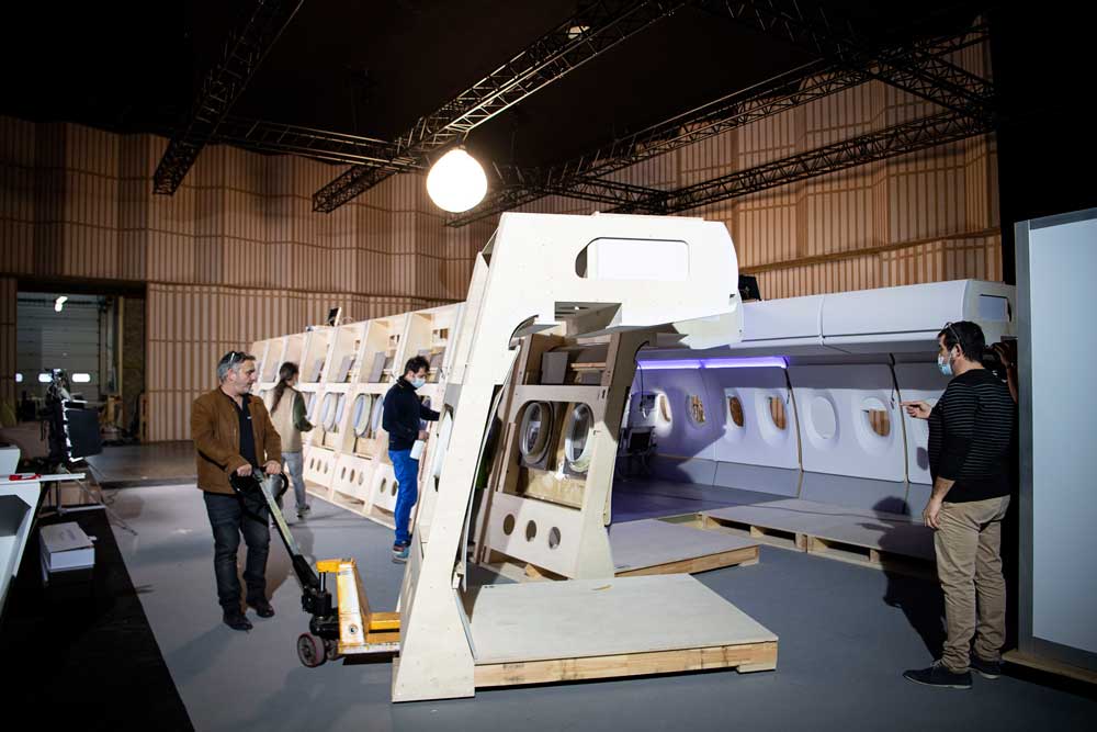 airplane modules moved with a pallet truck