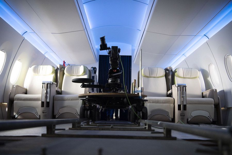 filming equipment in the aircraft mockup